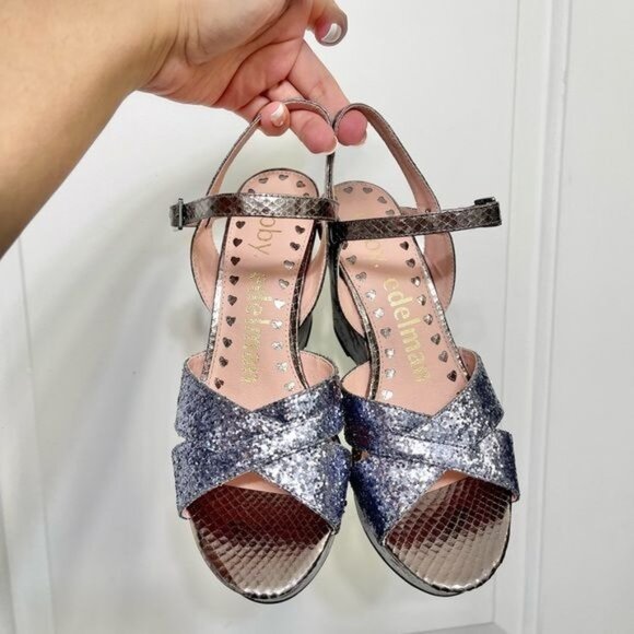 LIBBY EDELMAN Willow Wedge Glitter Platform Sandals in Pewter Size 6.5 - Picture 3 of 7